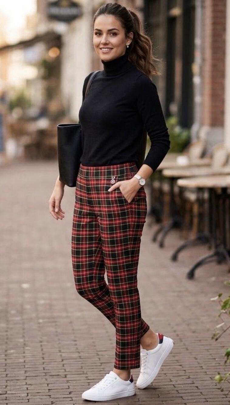 Tommy Hilfiger Womens Red Plaid Tapered Pants Size 10 Elastic Waist Ankle